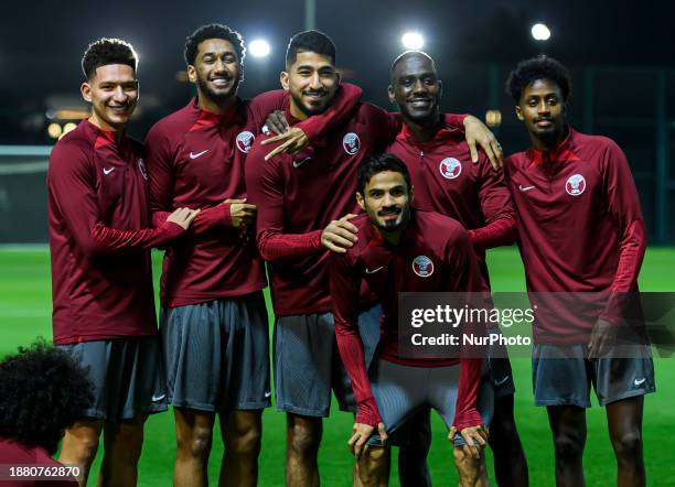 Players from the Qatar National football team are attending a training session as they prepare for the 2023 edition of the AFC Asian Cup at the...