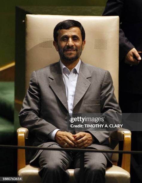 Mahmoud Ahmadinejad, President of the Islamic Republic of Iran, smiles before addressing the 62nd session of the United Nations General Assembly at...