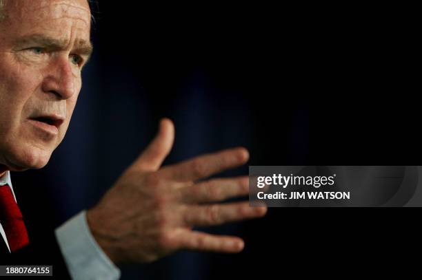 President George W. Bush makes remarks at the Naval War College in Newport, Rhode Island, 28 June 2007. Bush on Thursday expressed "disappointment"...