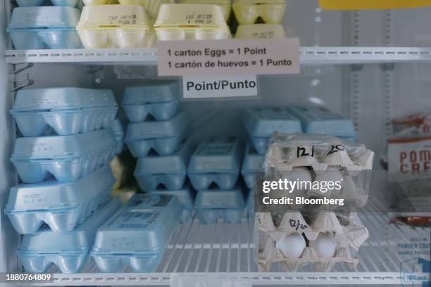 Eggs, distributed at a 'client choice' pantry that lets people choose food with the help of a points system based on the size of their family, at...