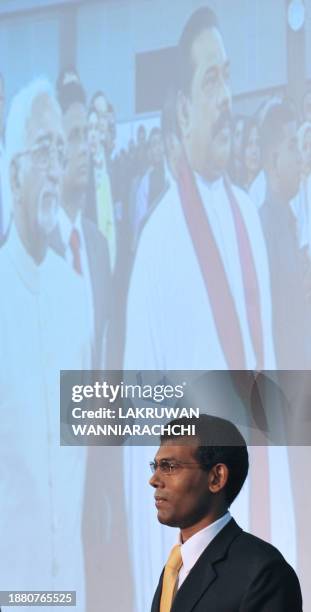 Maldivian Democratic Party founder and President-elect, Mohamed 'Anni' Nasheed takes part in an oath taking ceremony in Male on November 11 A former...