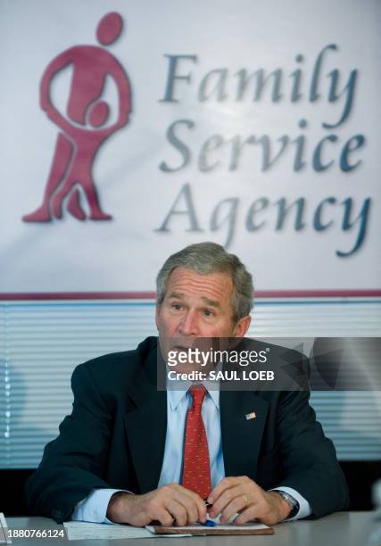 President George W. Bush speaks following a roundtable discussion on housing counseling at the Family Service Agency in North Little Rock, Arkansas,...