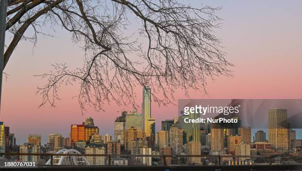 General view of downtown Edmonton, on December 23 in Edmonton, Alberta, Canada. Edmonton braces for its first snowless Christmas since 2005, joining...
