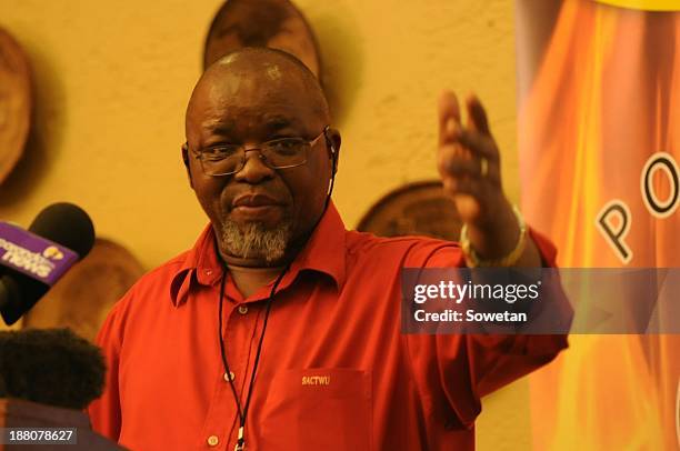 Secretary general Gwede Mantashe speaks at Popcru's national political school on August 21, 2013 at Kopanong Conference Centre in Benoni, South...