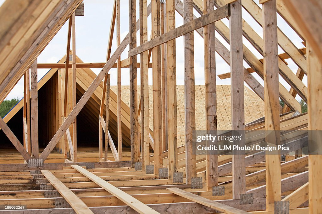 Two Storey Truss Rectangular Truss On Second Storey Of New Home Construction During Framing Stage ...