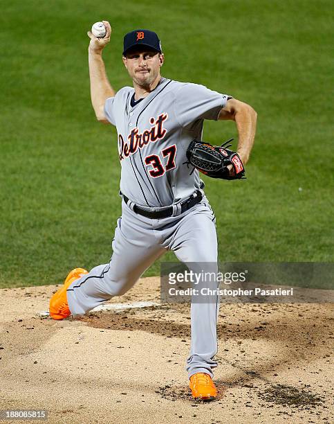 American League All-Star Max Scherzer of the Detroit Tigers throws a pitch during the 84th MLB All-Star Game on July 16, 2013 at Citi Field in the...