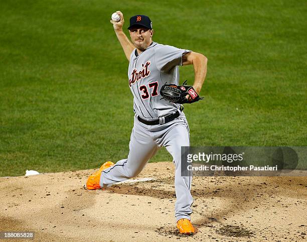 American League All-Star Max Scherzer of the Detroit Tigers throws a pitch during the 84th MLB All-Star Game on July 16, 2013 at Citi Field in the...