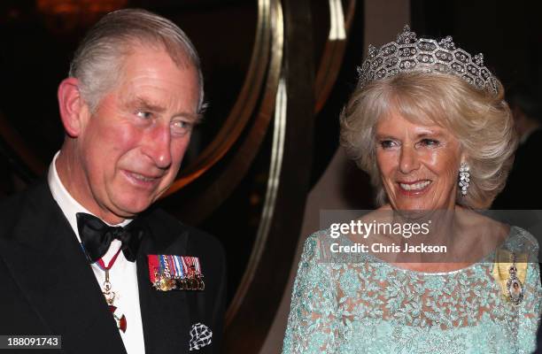 Camilla, Duchess of Cornwall and Prince Charles, Prince of Wales attend the CHOGM Dinner at the Cinnamon Lakeside Hotel during the Commonwealth Heads...