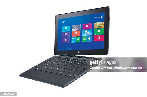 Microsoft Surface Pro tablet PC and keyboard photographed on a white background, taken on April 4, 2013.