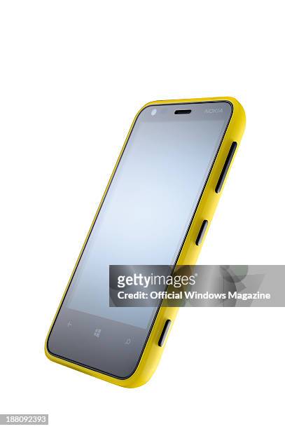 Nokia Lumia 620 phone photographed on a white background, taken on February 28, 2013.