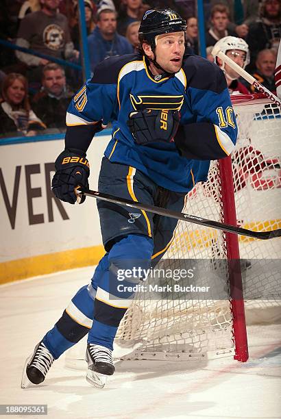 Brenden Morrow of the St. Louis Blues skates against the Phoenix Coyotes on November 12, 2013 at Scottrade Center in St. Louis, Missouri.