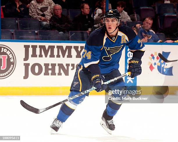 Oshie of the St. Louis Blues skates against the Phoenix Coyotes on November 12, 2013 at Scottrade Center in St. Louis, Missouri.