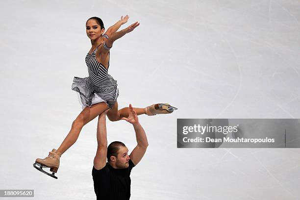 Vera Bazarova and Yuri Larionov of Russia perform in the Paris Short Program during day one of Trophee Eric Bompard ISU Grand Prix of Figure Skating...