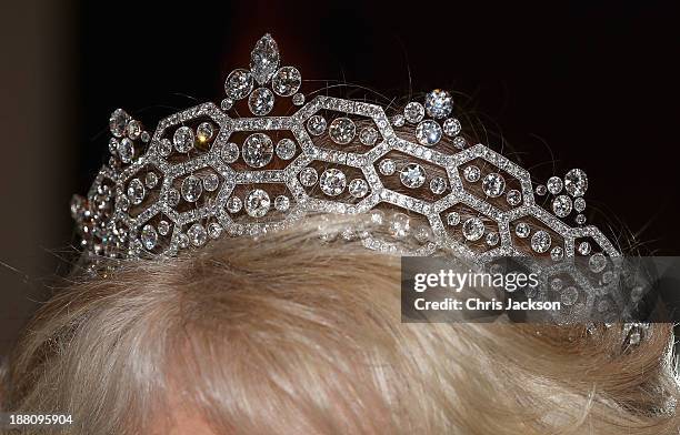 Camilla, Duchess of Cornwall attends the CHOGM Dinner at the Cinnamon Lakeside Hotel during the Commonwealth Heads of Government 2013 Opening...