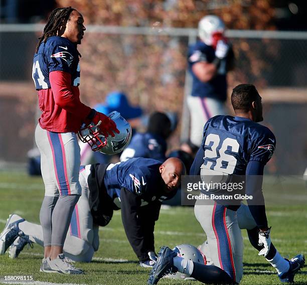 New England Patriots player Marquice Cole, left, at practice.