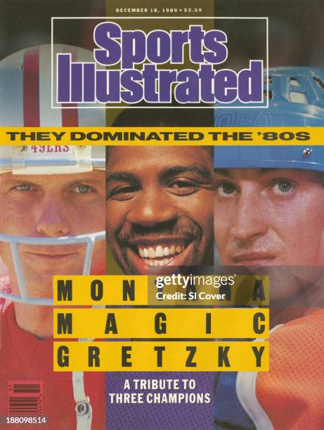 December 18, 1989 Sports Illustrated via Getty Images Cover: Football: Closeup of San Francisco 49ers QB Joe Montana during game vs Chicago Bears at...