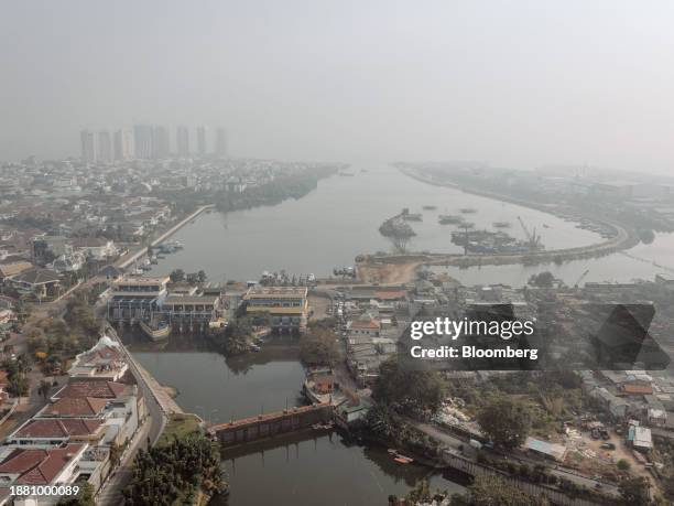 Penjaringan, a densely populated area prone to sinking in North Jakarta, Indonesia, on Friday, Aug. 4, 2023. One in three Jakartans does not have...