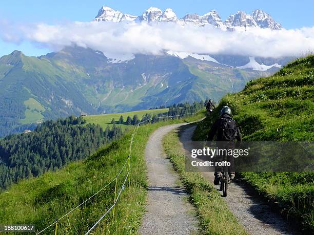 mountainbiker in portes du soleil - portes du soleil stock pictures, royalty-free photos & images