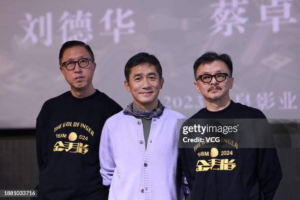 Director Felix Chong Man-keung, actor Tony Leung Chiu-wai and producer Ronald Wong Ban attend the premiere of 'The Goldfinger' on December 24, 2023...