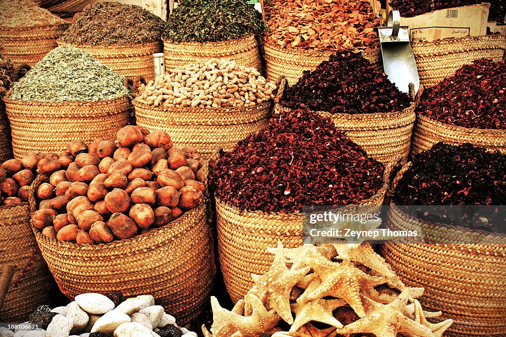 Baskets of spices in Spice Bazaar