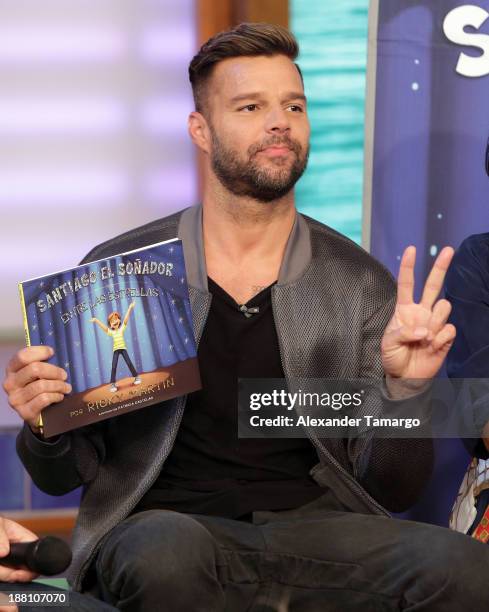 Ricky Martin is seen on the set of Despierta America to promote his new book "Santiago el Sonador" at Univision Headquarters on November 15, 2013 in...