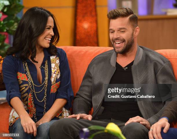 Karla Martinez and Ricky Martin are seen on the set of Univisions "Despierta America" on November 15, 2013 in Miami, United States.