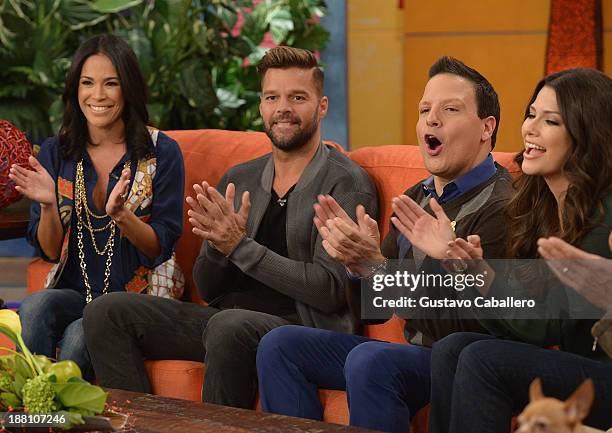 Karla Martinez, Ricky Martin and Raul Gonzalez, are seen on the set of Univisions "Despierta America" on November 15, 2013 in Miami, United States.