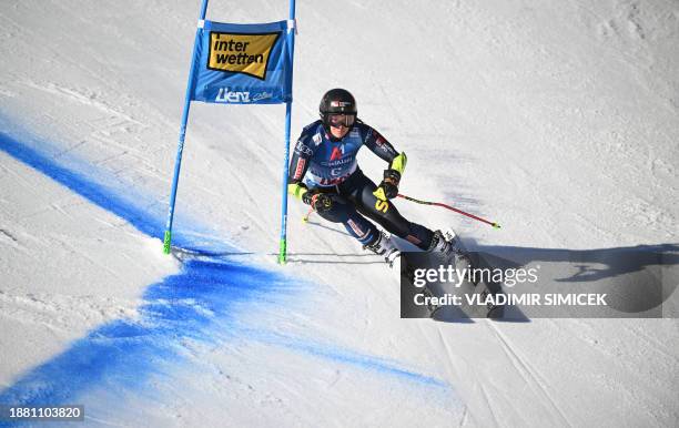 Sweden's Sara Hector competes in the first run of the Women's Giant Slalom race at the FIS Alpine Skiing World Cup event on December 28, 2023 in...