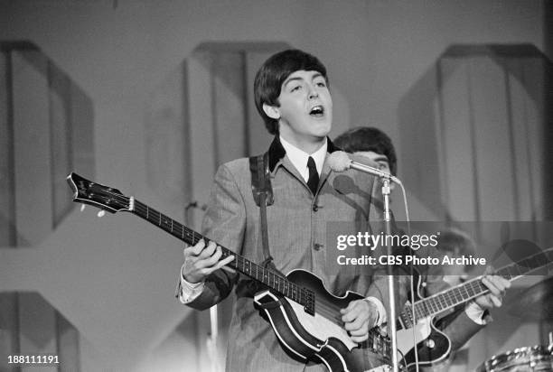 The Beatles perform in the Deauville Hotel, Miami Beach, Florida for THE ED SULLIVAN SHOW. Paul McCartney is shown. Image dated February 16, 1964.