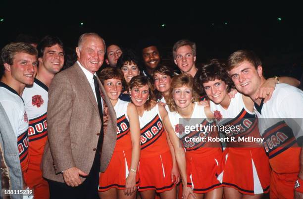 During his campaign for the Democratic Presidential nomination, American politician and former astronaut Senator John Glenn poses with members of the...