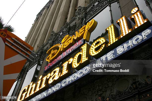 General view of atmosphere during the ribbon cutting ceremony of new Ghirardelli Soda Fountain and Chocolate Shop on November 15, 2013 in Hollywood,...