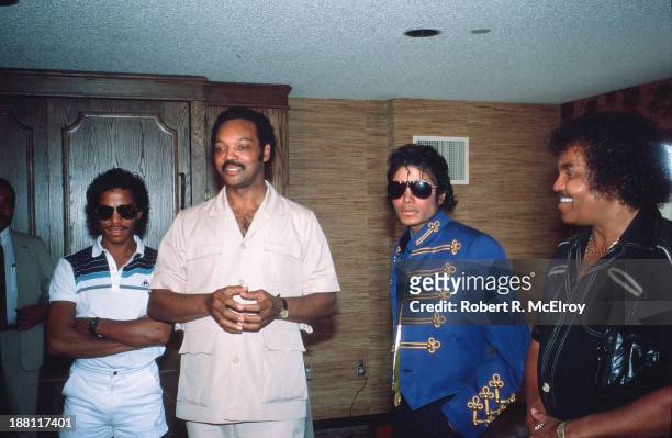 In a hotel room during the 1984 Democratic National Convention, American sibling pop singers Marlon and Michael Jackson , along with their father Joe...