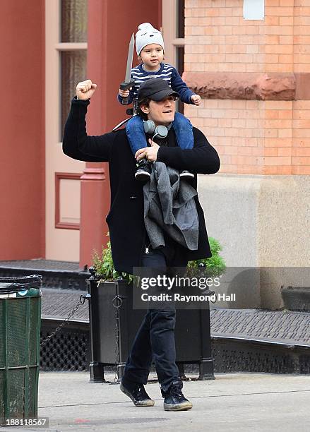 Orlando Bloom and Flynn Bloom are seen Walking in Soho on November 15, 2013 in New York City.