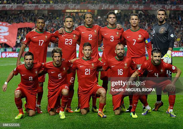 Portuguese national football team's players, forward Nani, forward Helder Postiga, defender Bruno Alves, defender Pepe, forward Cristiano Ronaldo,...