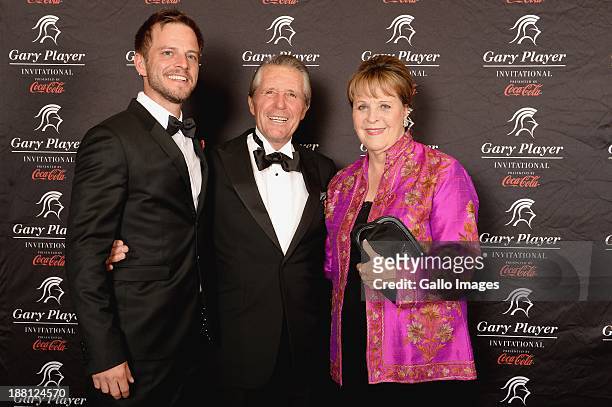 Actor Carmine Giovinazzo, Gary Player and Vivienne Player attend the the Gala Dinner and Charitable Auction of the Gary Player Invitational presented...