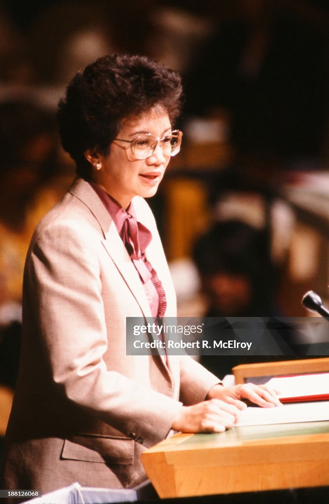 Corazon Aquino Addresses The UN
