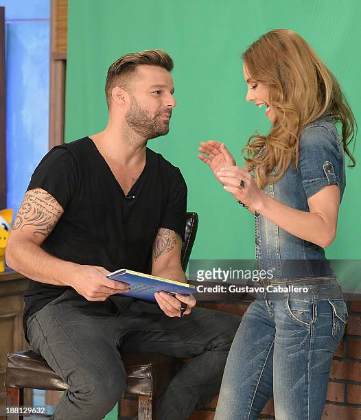 Ricky Martin and Ximena Cordoba are seen on the set of Univisions "Despierta America" on November 15, 2013 in Miami, United States.