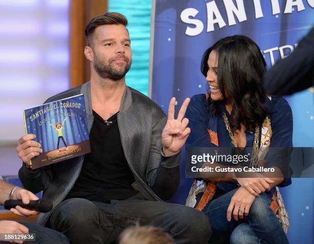Ricky Martin and Karla Martinez are on the set of Univisions "Despierta America" on November 15, 2013 in Miami, United States.