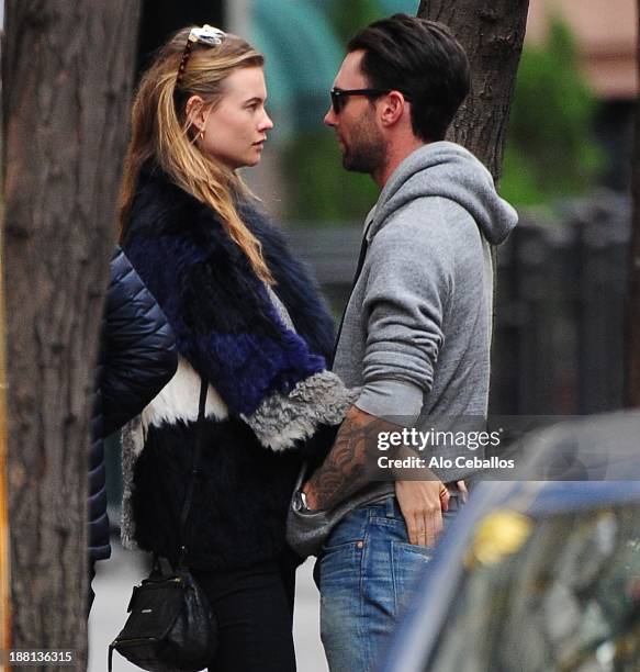 Behati Prinsloo and Adam Levine are seen in the West Village on November 15, 2013 in New York City.