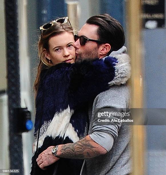 Behati Prinsloo and Adam Levine are seen in the West Village on November 15, 2013 in New York City.