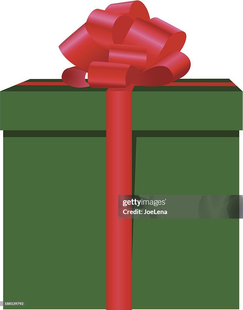 Green la boîte-cadeau avec ruban rouge