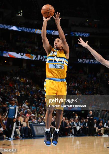 Andre Miller of the Denver Nuggets shoots the ball against the Minnesota Timberwolves on November 15, 2013 at the Pepsi Center in Denver, Colorado....