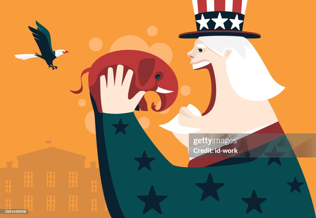 Uncle Sam going to eat red elephant