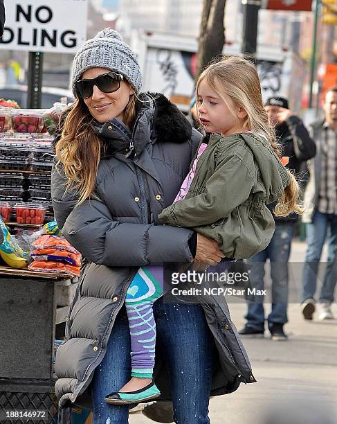 Sarah Jessica Parker and Tabitha Broderick are seen on November 15, 2013 in New York City.
