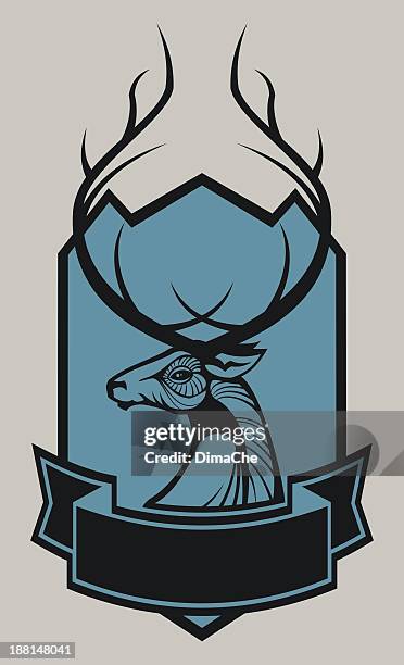 emblem with deer head - moose-silhouette stock illustrations