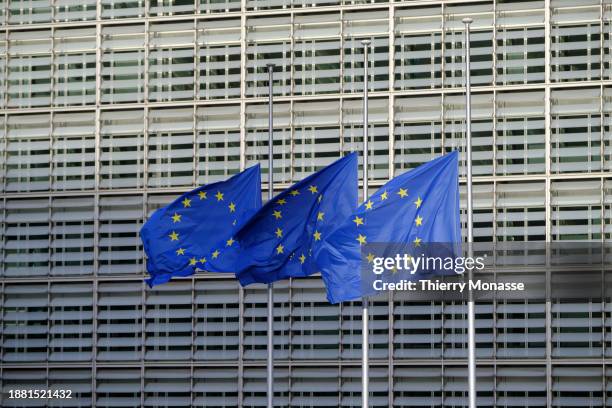 The EU Flags are half-mast in front of the Berlaymont, the EU Commission headquarter in tribute to the death of the former EU Commission President...