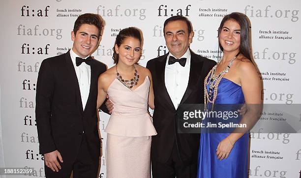 Anthony Ghosn, Maya Ghosn, businessman Carlos Ghosn and Caroline Ghosn attend the 2013 Trophee Des Arts gala on November 15, 2013 in New York City.