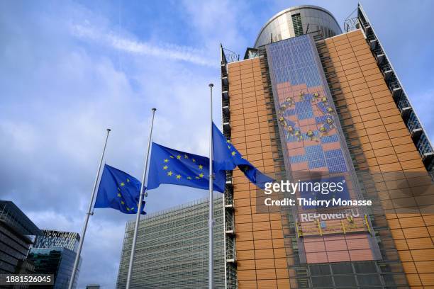 The EU Flags are half-mast in front of the Berlaymont, the EU Commission headquarter in tribute to the death of the former EU Commission President...