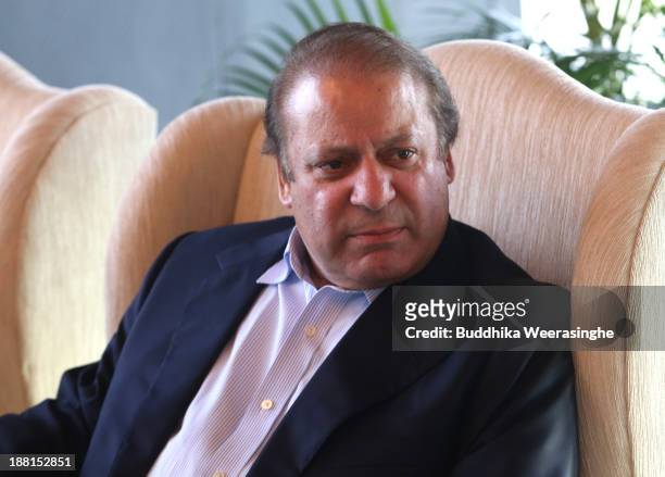Pakistan Prime MinisterMuhammad Nawaz sharif attends the Heads of State meeting at Waters Edge on November 16, 2013 in Colombo, Sri Lanka. The...