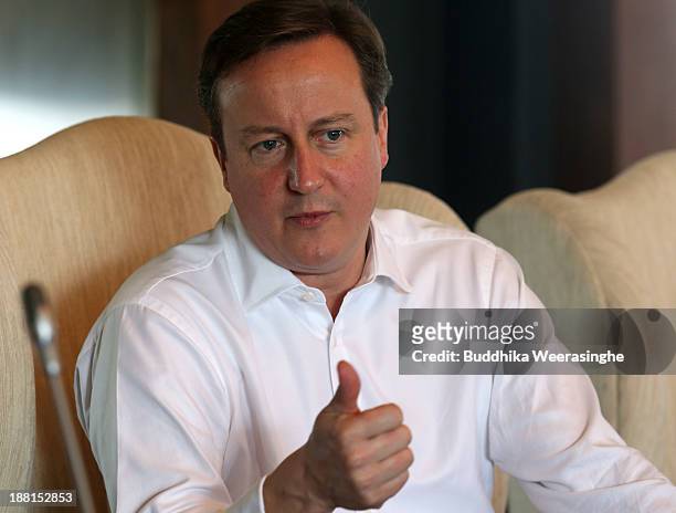 United Kingdom Prime Minister David Cameron attends the Heads of State meeting at Waters Edge on November 16, 2013 in Colombo, Sri Lanka. The...